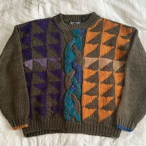 Vintage Street Scenes Knit Patchwork Sweater